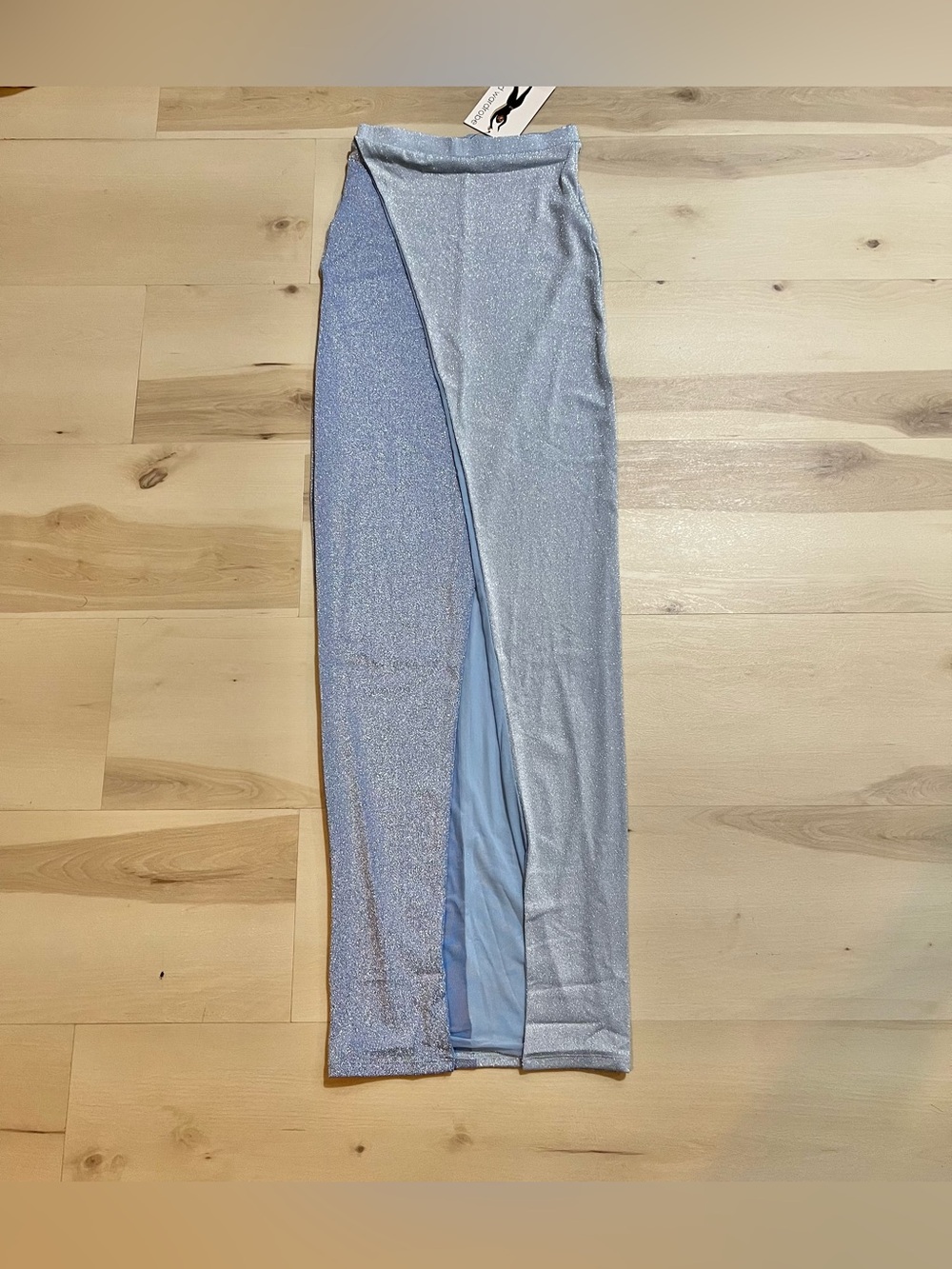 Naked Wardrobe NWT Women Small Powder Blue Glitter Two-Tone Maxi Skirt